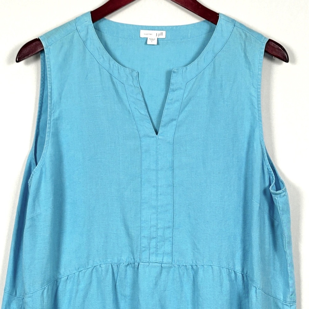J.Jill‎ Love Linen Dress Womens Large Sleeveless Midi Coastal Wedding Guest Blue - Picture 5 of 10